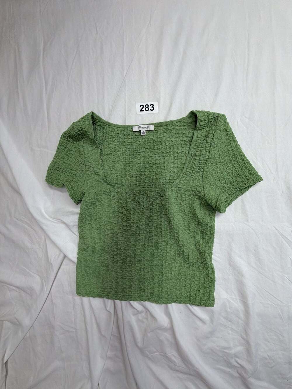 Madewell Green Popcorn Texture Square Neck Short Sleeve Crop Top Size M